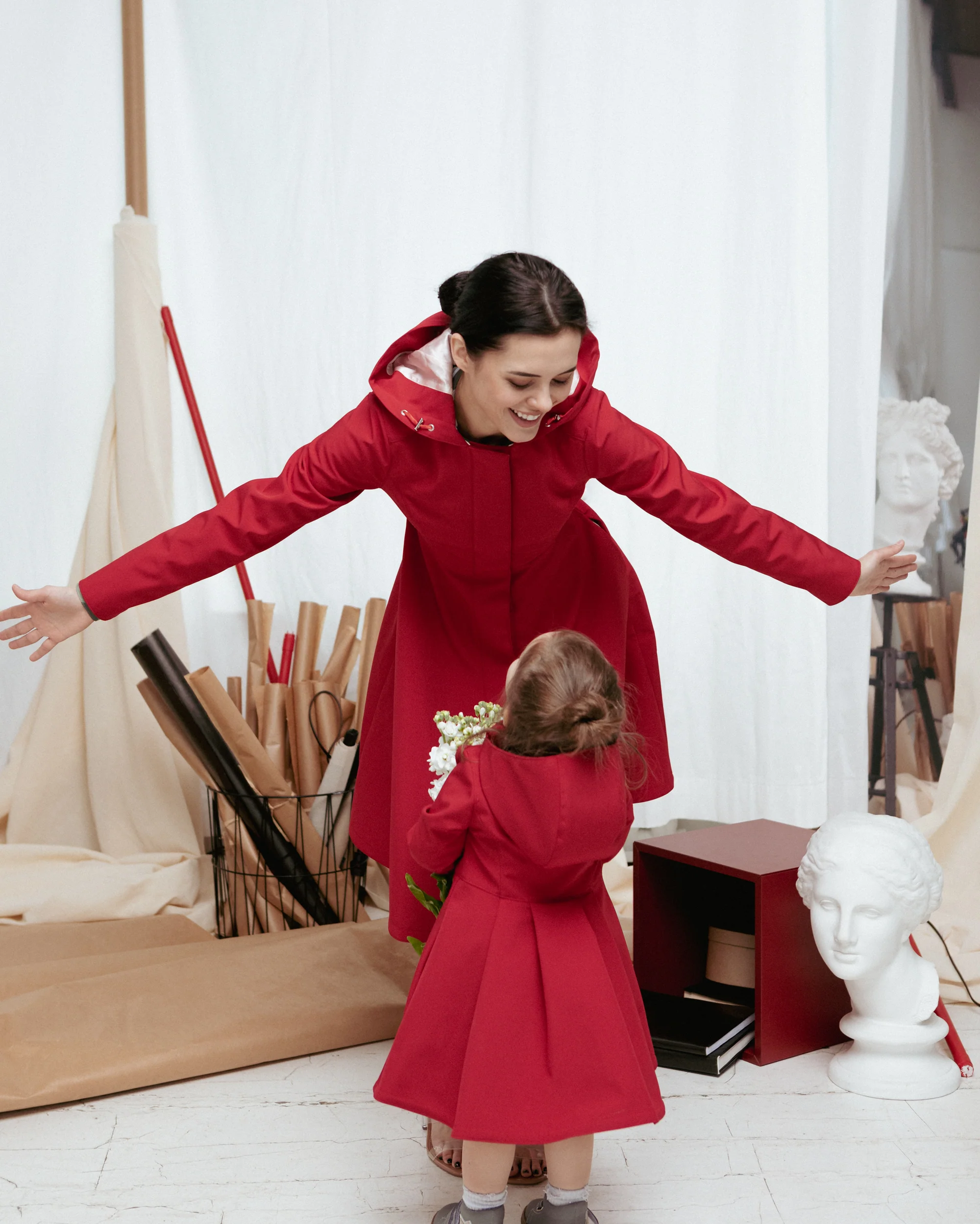 Dark Red Flared Coat for Girls | Scarlet Red - Image 4