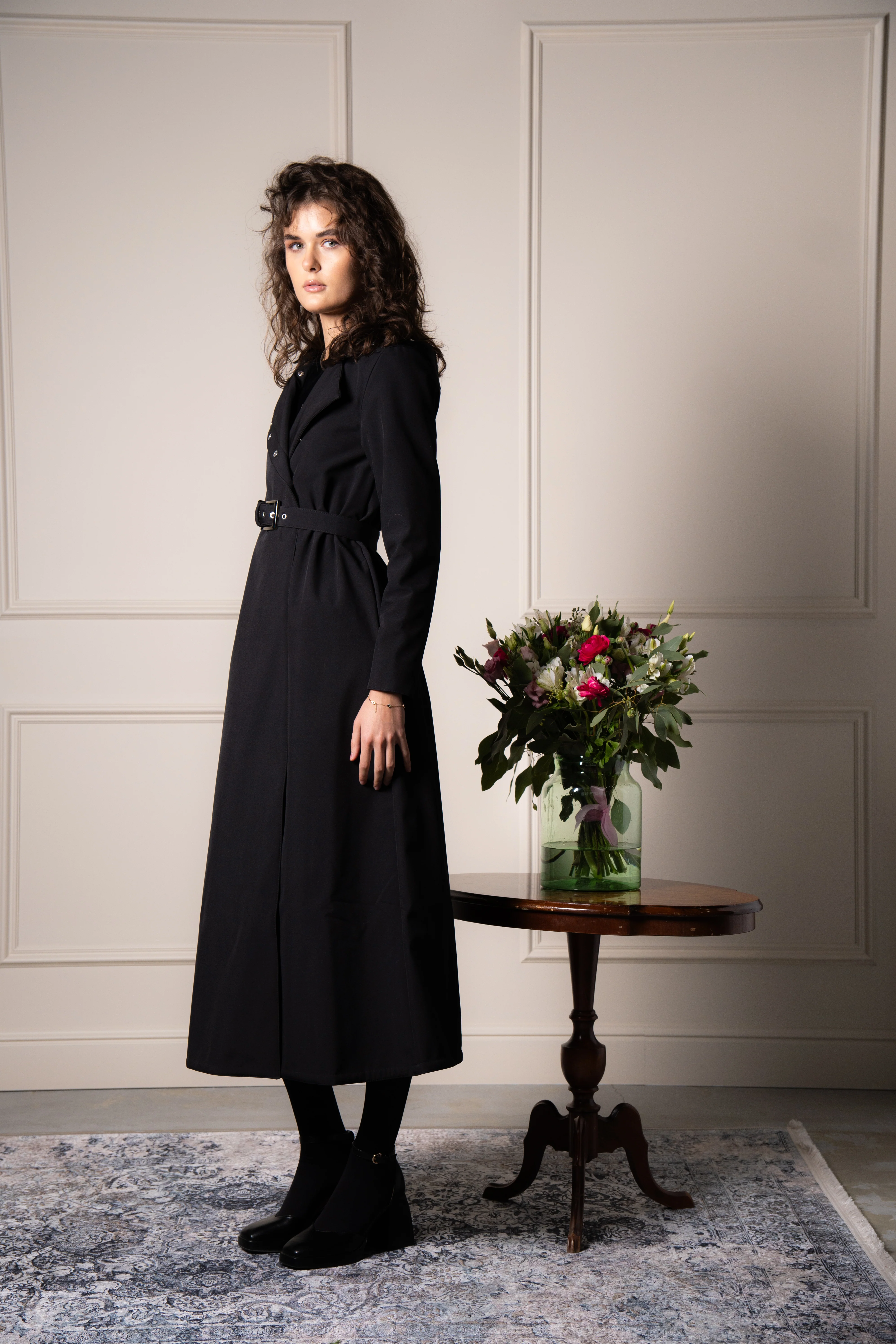 Double Breasted Coat with Trapeze Cut in Black | Black Classic - Image 3