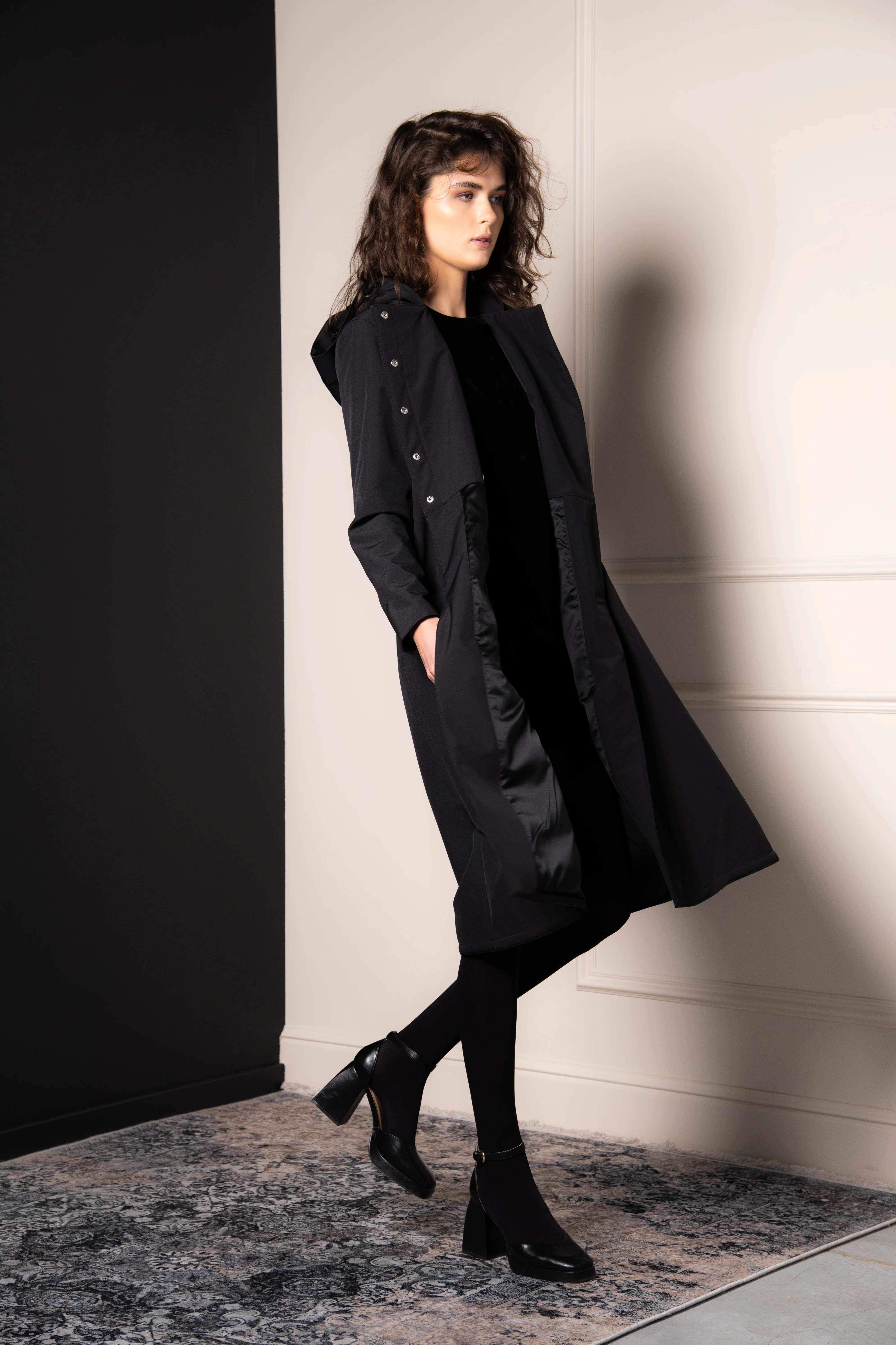 Double Breasted Coat with Trapeze Cut in Black | Black Classic - Image 8