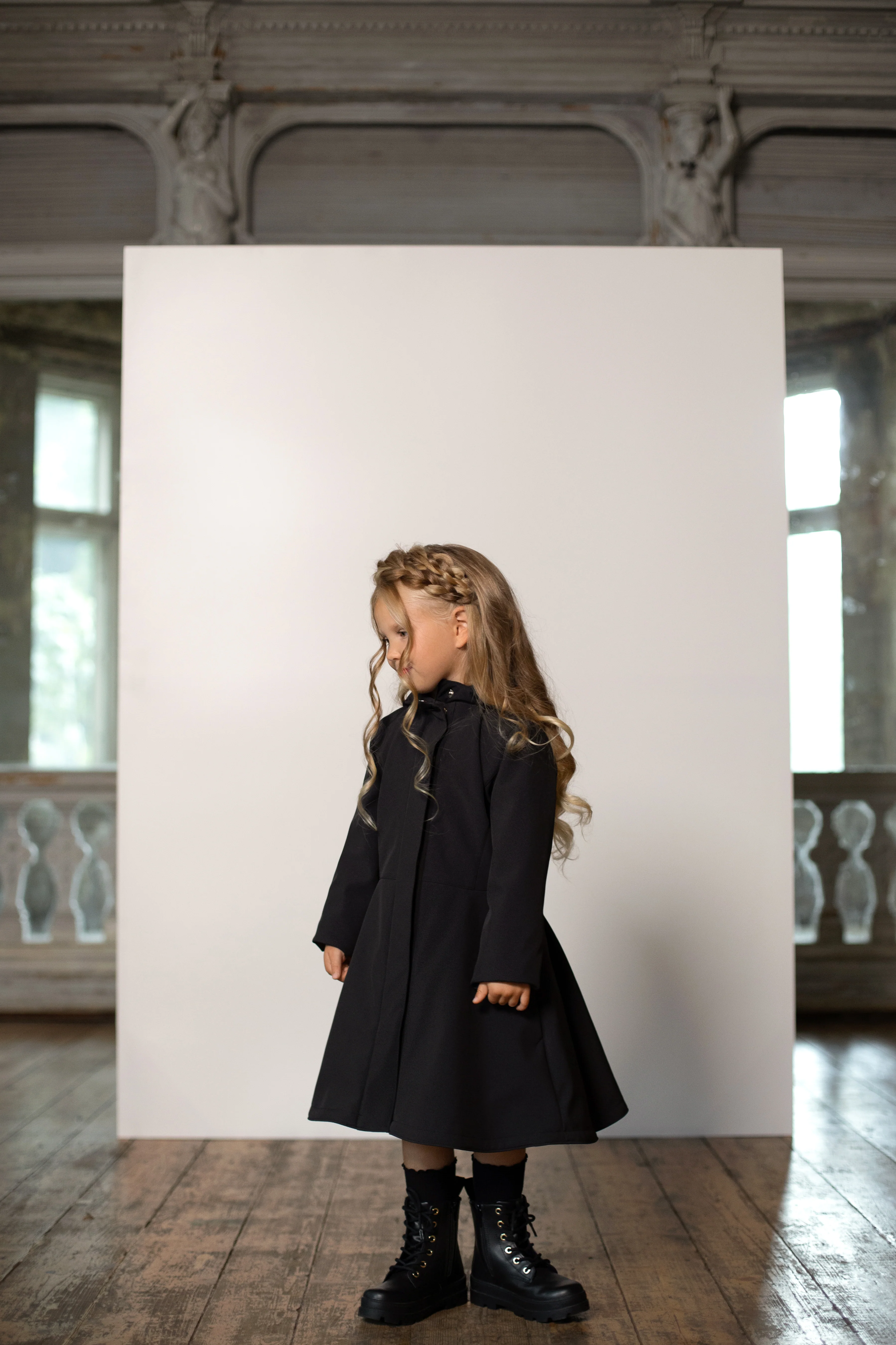 Flared Coat for Girls in Black | Midnight Black - Image 4