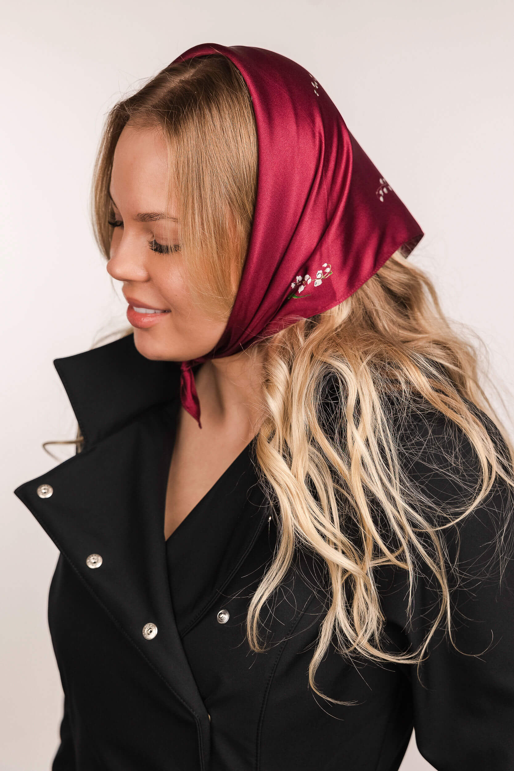Small Floral Natural Silk Scarf | Red Collection - Image 3