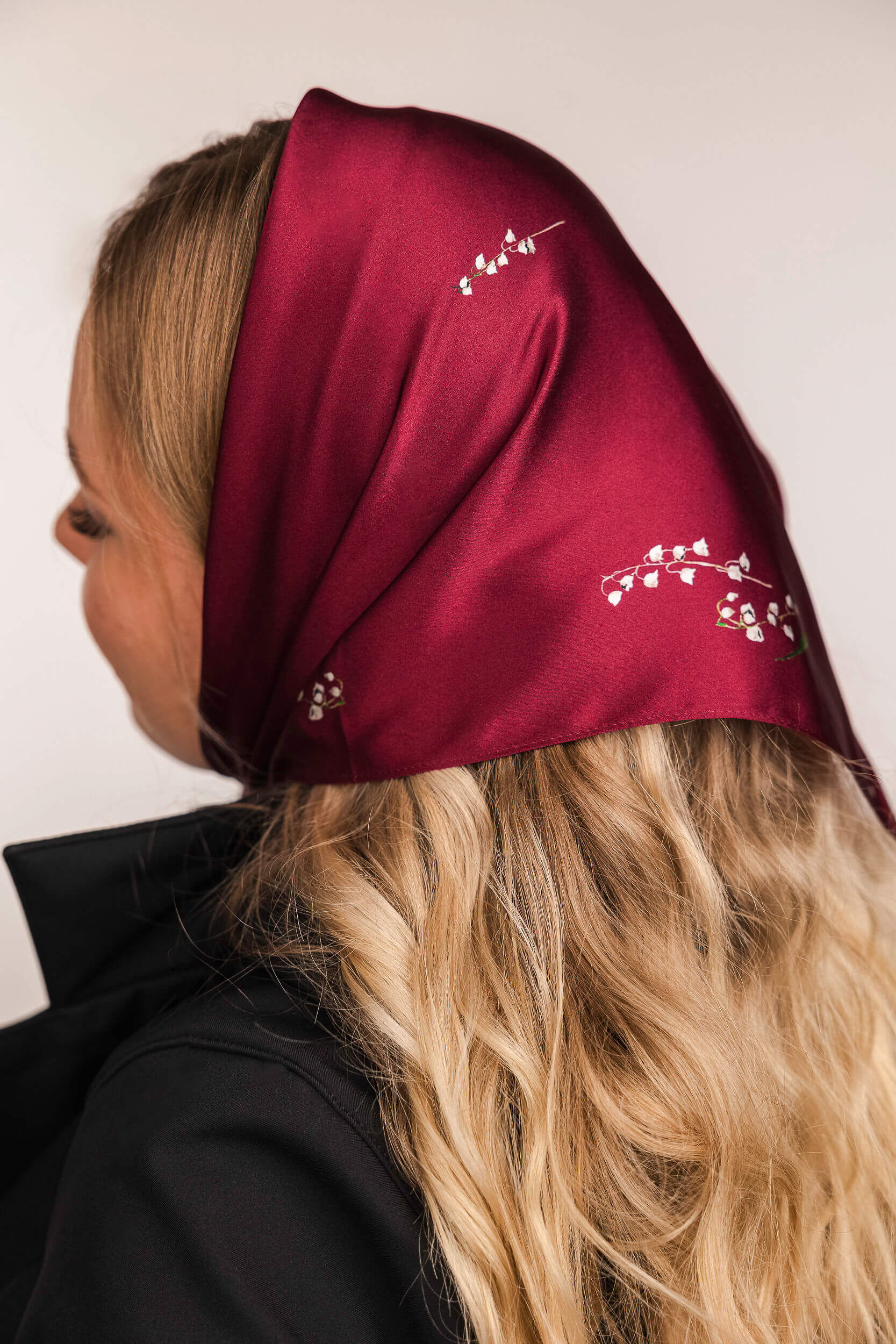 Small Floral Natural Silk Scarf | Red Collection - Image 5